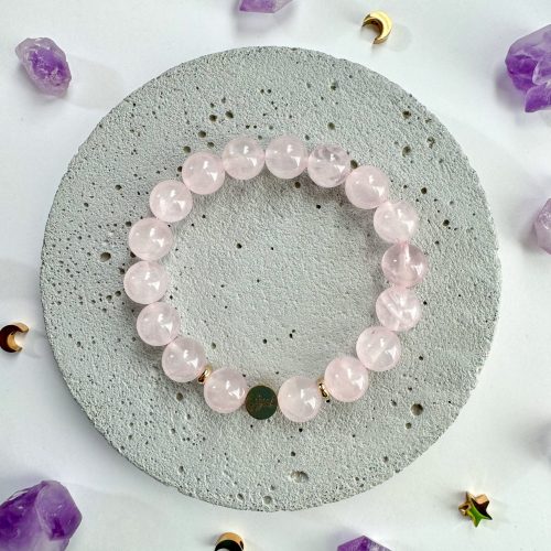 Rožinio kvarco kristalų apyrankė