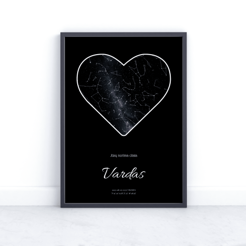 Žvaigždėlapis širdelė, juodas, žvaigždynai